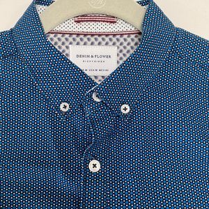 Denim & Flower Slim Fit mens casual short sleeve button down